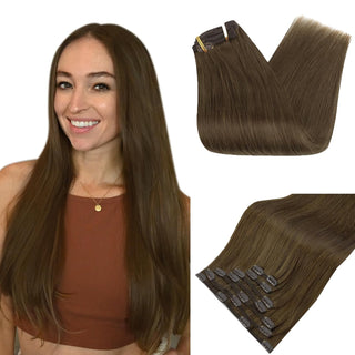 Full Shine Clip in Extensions 100% Remy Human Hair 7 Pieces Brown (#3)-Clip In Extensions-Full Shine