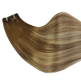 Full Shine Clip in Extensions 100% Remy Human Hair 7 Pieces Balayage Highlights (#4/27/60/8)-Clip In Extensions-Full Shine