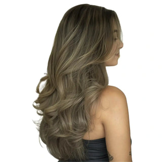 Full Shine Best Genius Weft Hair Extensions Virgin Hair Brown Highlights (#4/8/27/4)-Virgin Genius Hair Weft-Full Shine