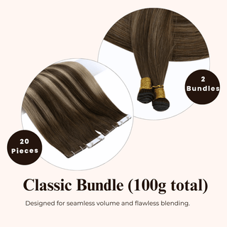 Seamless Elegance Bundle: #4/4/27 Virgin Hair Invisible Tape & Genius Weft-Virgin Genius Hair Weft-Full Shine