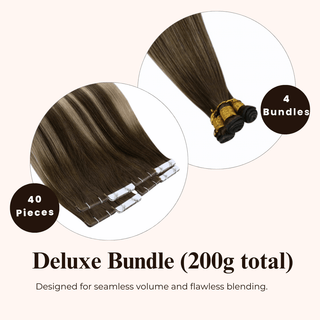 Seamless Elegance Bundle: #4/4/27 Virgin Hair Invisible Tape & Genius Weft-Virgin Genius Hair Weft-Full Shine