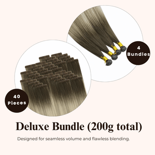 Seamless Elegance Bundle: #4/7/80 Virgin Hair Invisible Tape & Genius Weft-Virgin Genius Hair Weft-Full Shine