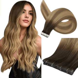 Full Shine Top Virgin Injection Tape in Extensions Really Human Hair Balayage Highlights (#3/8/22)-Seamless Injection Tape in extension-Full Shine