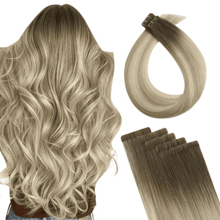 [New Color]Full Shine Invisible Tape in Extensions Balayage Virgin Hair Seamless (#4/7/80)-Seamless Injection Tape in extension-Full Shine