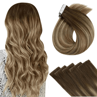 Full Shine High Quality Virgin Hair Injection Tape in Extensions Balayage Highlights (#4/4/27)-Seamless Injection Tape in extension-Full Shine