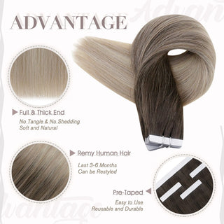 Remy Pu Tape in 100 Human Hair Extensions Balayage Blonde Color – Full ...